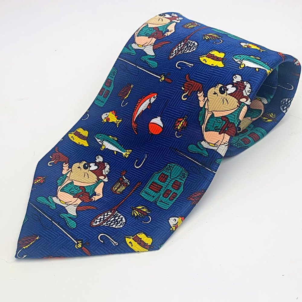 Warner Bros Looney Tunes Taz Fishing Satin Necktie - Picture 5 of 6